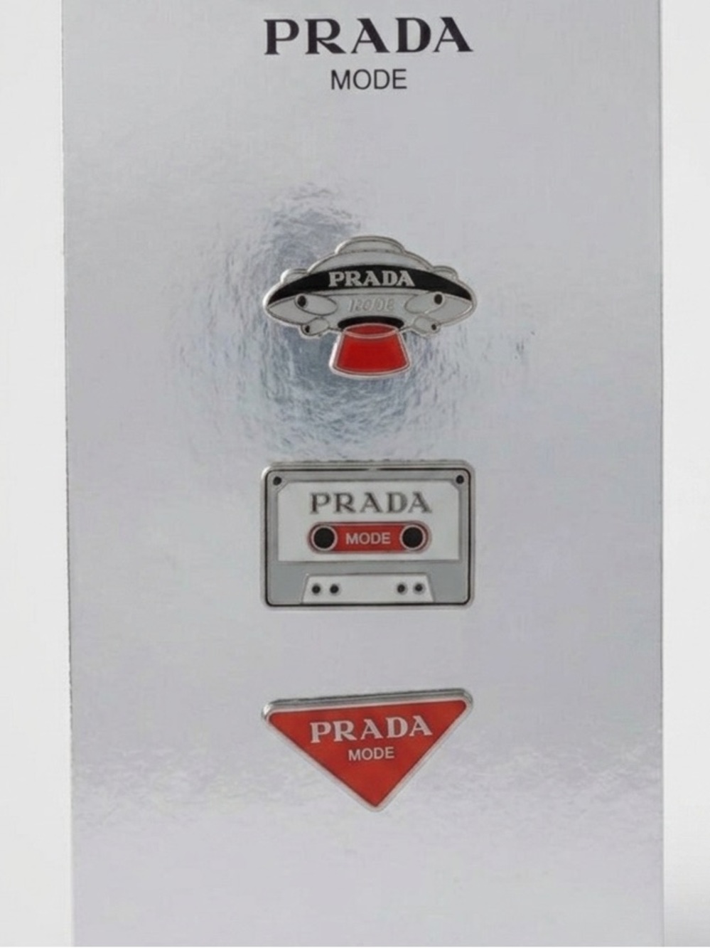Prada Mode Enamel Pin Trio - Silver & Red Accents